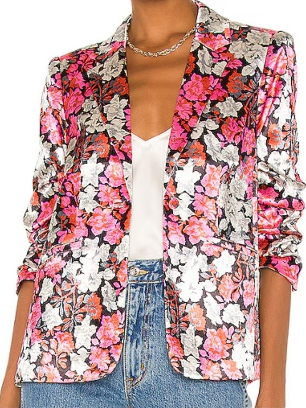 Cinq a Sept Floral Pink & Silver Jacquard Blazer - Women Size 2